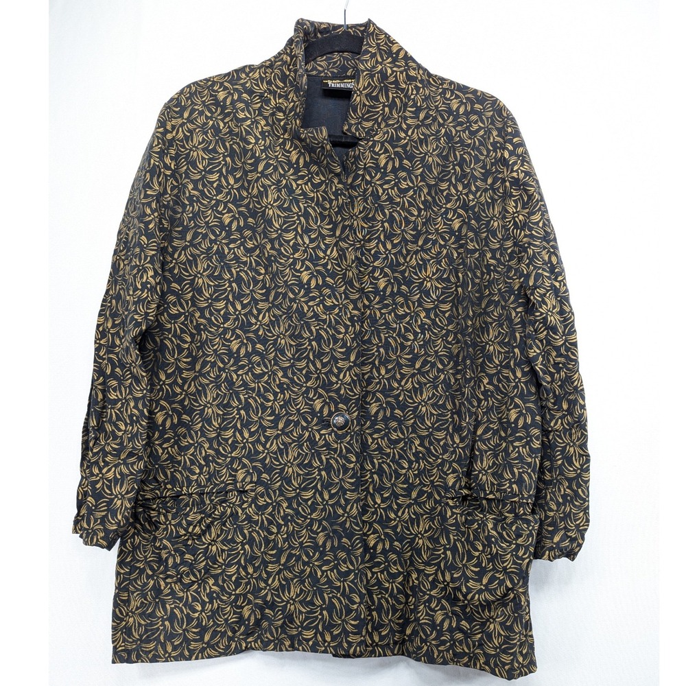 Trimmings Vintage Gold Black Metallic Floral‎ Single Button Jacket Medium